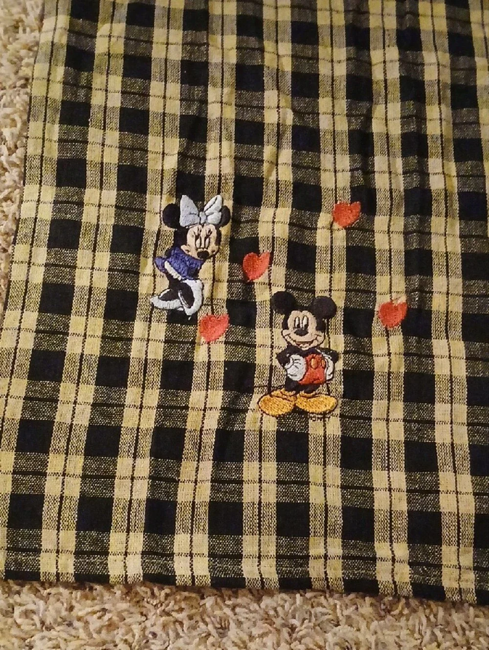 Disney Black and Yellow Plaid Kitchen Towel with Mickey & Minnie Embroidery